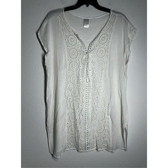 Kona Sol Swim Cover Up Tunic Eyelet Trim White Size L - Picture 1 of 8
